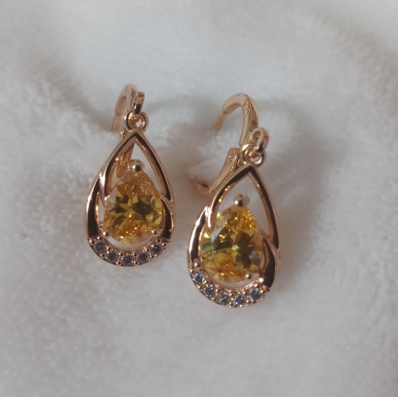 Yellow cz water drop earrings - Picture 2 of 5